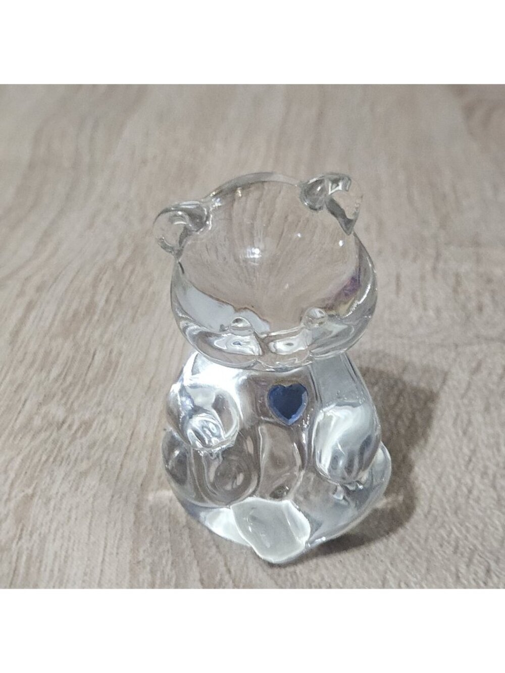 Fenton Clear Glass Birthday Bear Blue Heart September
